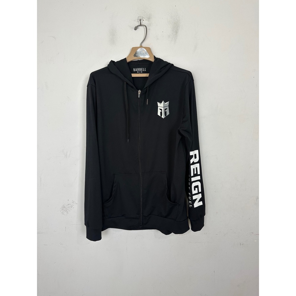 Barbell Apparel Reign Total Body Fuel Black Zip Up Hoodie Performance Mens L